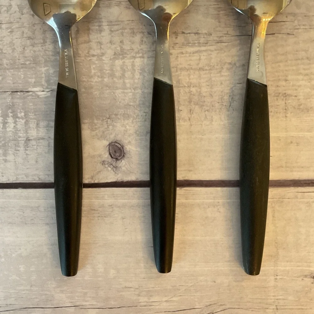 Marcrest Ebony Elegance Stainless 3 Oval Place Soup Spoon Starburst Japan